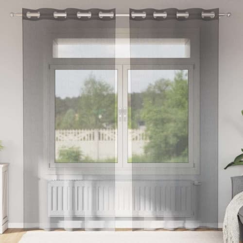 Voile gardiner med genomföringar 2 st mörkgrå 140x245 cm