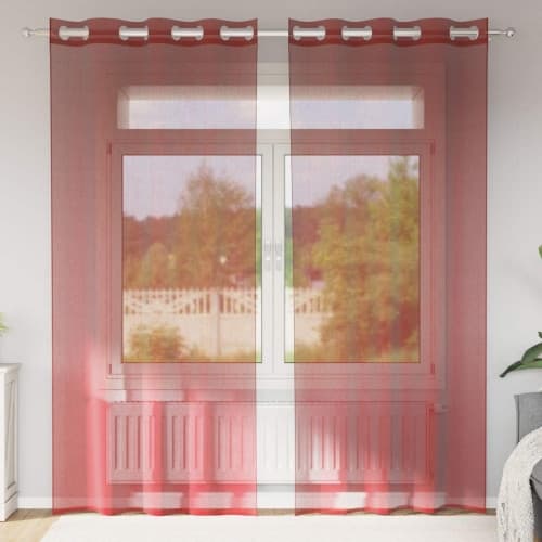 Voile gardiner med genomföringar 2 delar vinröd