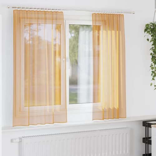 Voile gardiner med öglor 2 st orange 140x140 cm