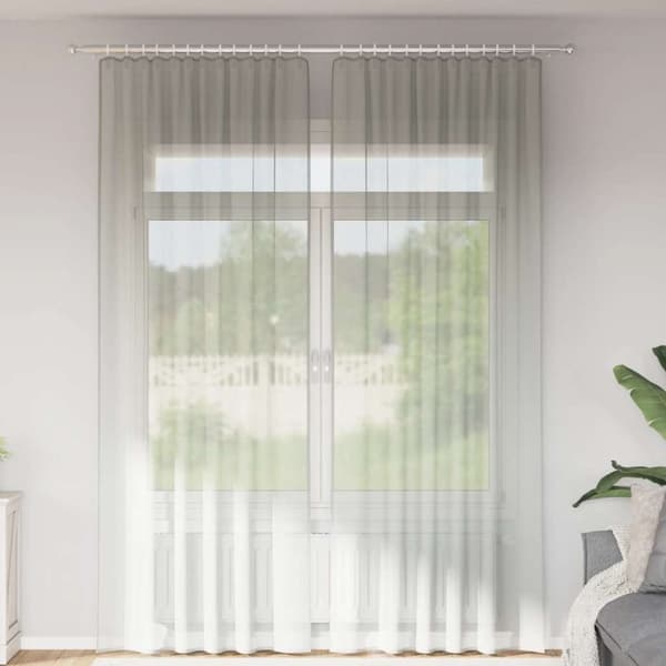 Voile gardiner med öglor 2 st ljusgrå 140x260 cm