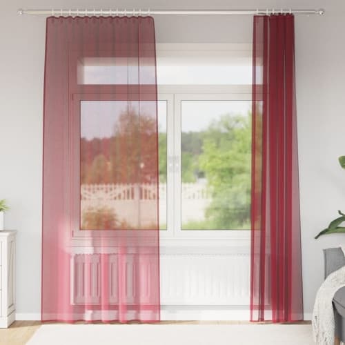 Voile gardiner med öglor 2 st vinröd 140x245 cm