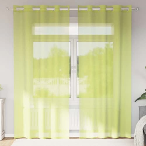 Voile gardiner med genomföringar 2 st äppelgrön 140x225 cm