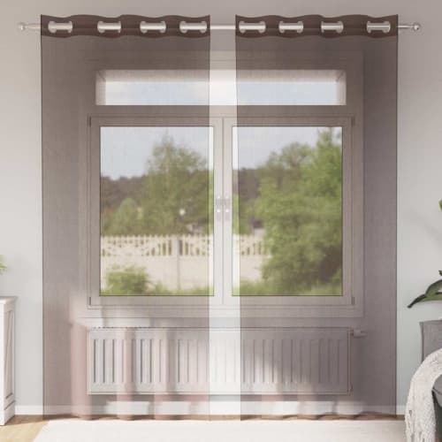 Voile gardiner med genomföringar 2 st brun 140x245 cm