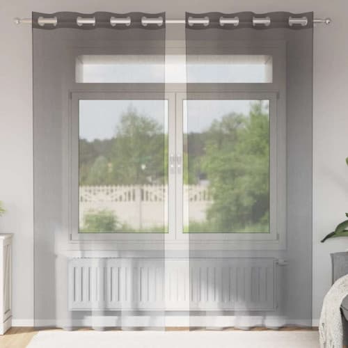 Voile gardiner med genomföringar 2 st mörkgrå 140x225 cm