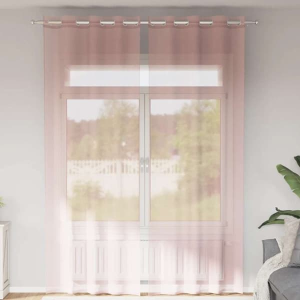 Voile gardiner med genomföringar 2 st rosa 140x300 cm