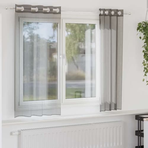 Voile gardiner med genomföringar 2 st mörkgrå 140x175 cm