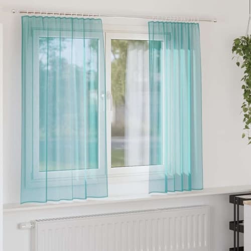 Voile gardiner med öglor 2 st turkos 140x140 cm