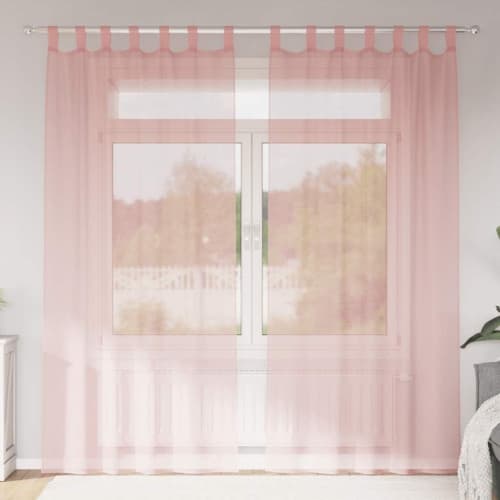 Voile gardiner med stångfickor 2 st rosa