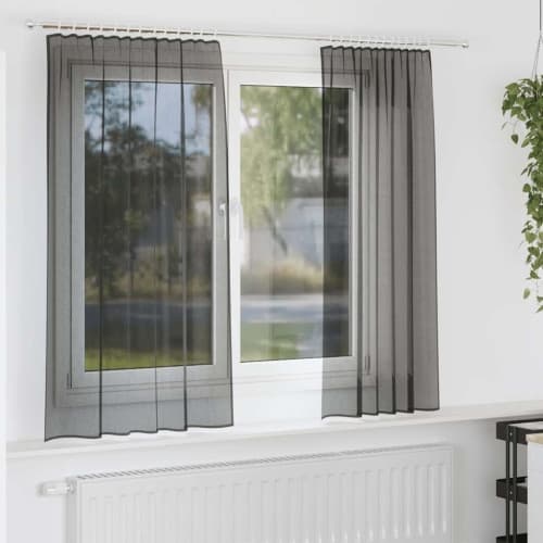 Voile gardiner med fliktopp 2 st svart