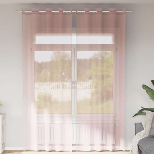 Voile gardiner med genomföringar 2 st ljusrosa 140x300 cm