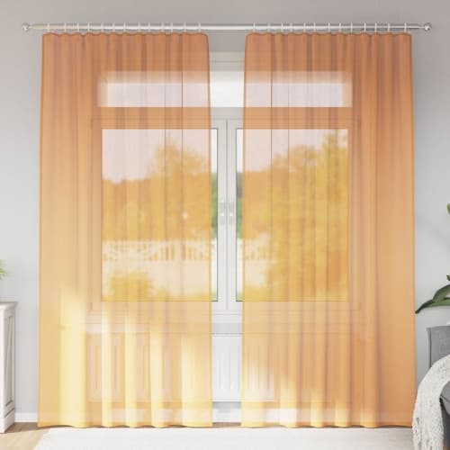 Voile gardiner med öglor 2 st, orange 140x245 cm