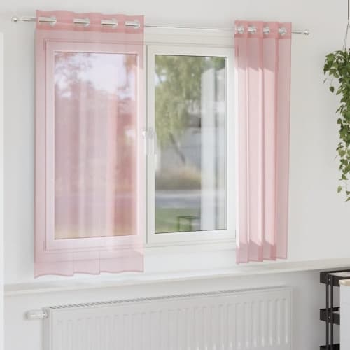 Voile gardiner med genomföringar 2 st rosa 140x140 cm