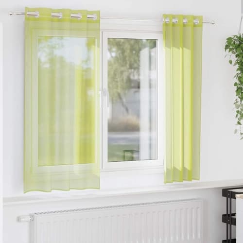 Voile gardiner med genomföringar 2 st äppelgrön 140x140 cm