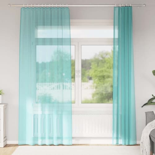 Voile gardiner med öglor 2 st turkos 140x245 cm
