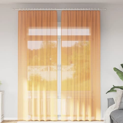 Voile gardiner med öglor 2 st orange 140x260 cm