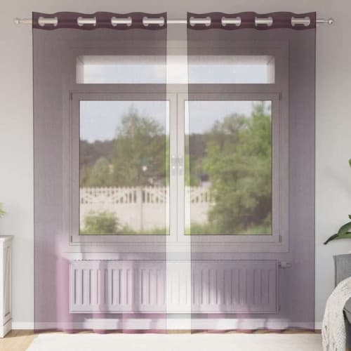 Voile gardiner med genomföringar 2 st lila 140x245 cm