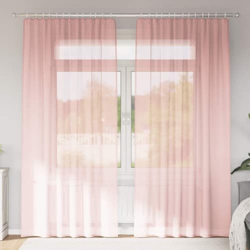Voile gardiner med öglor 2 st rosa 140x225 cm