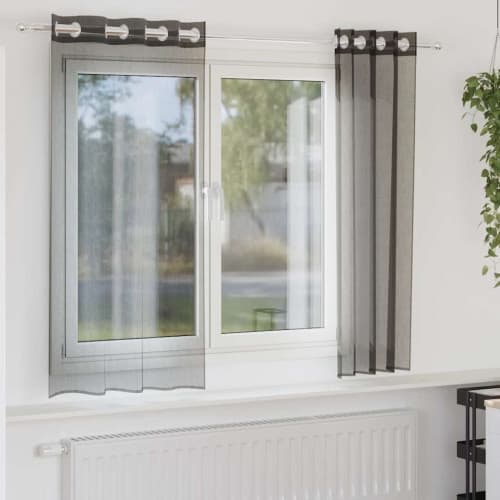 Voile gardiner med genomföringar 2 st svart 140x140 cm
