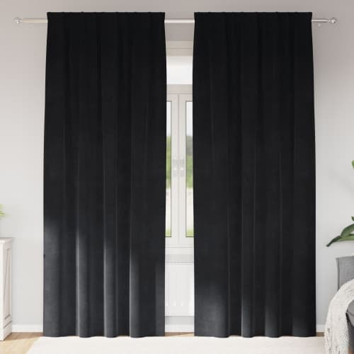 Mörkläggningsgardiner med topptape 2 pcs Svart sammet
