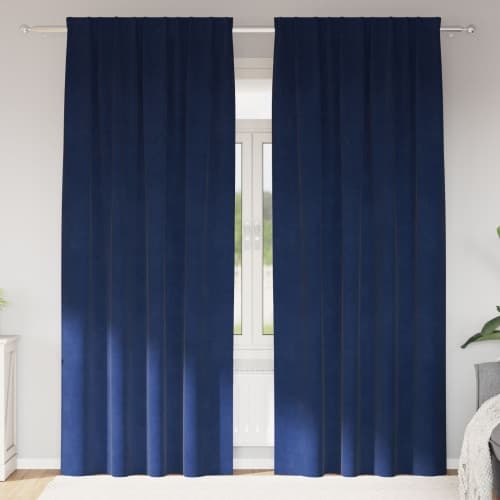 Blackout Gardiner med Top Tape 2 st Mörkblå Sammet