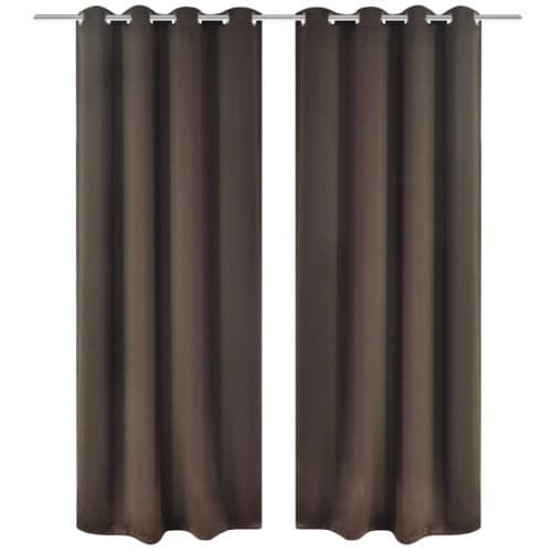 Mörkläggningsgardiner med metallringar 2 st 135 x 245 cm brun