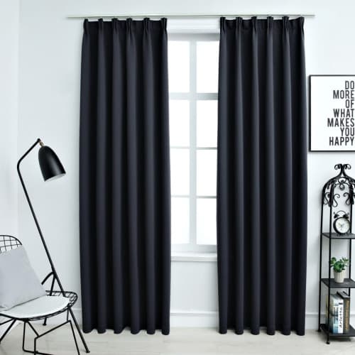 Mörkläggningsgardiner med krokar 2 st antracit 140x225 cm