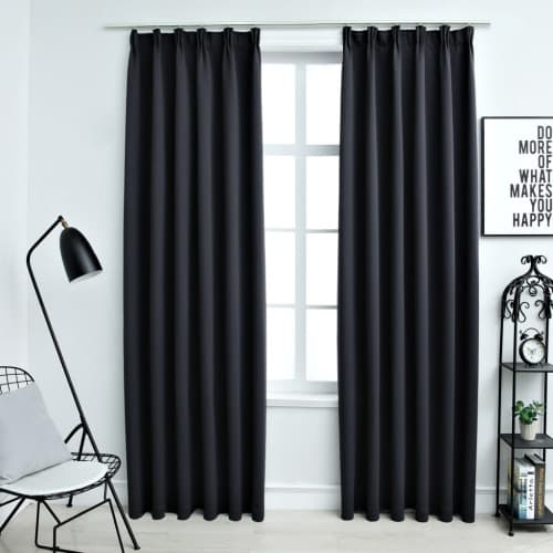 Mörkläggningsgardiner med krokar 2 st svart 140x245 cm