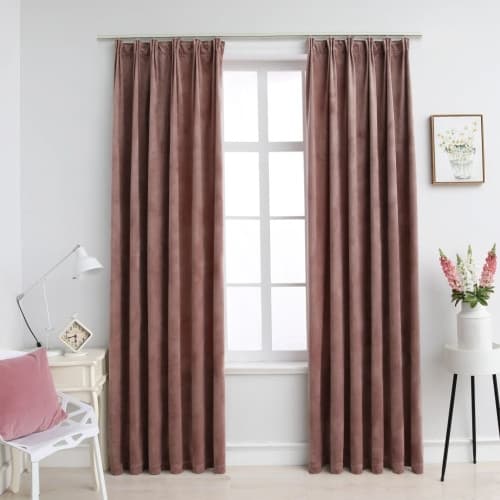 Mörkläggningsgardiner 2 st m. krokar sammet antikrosa 140x245cm