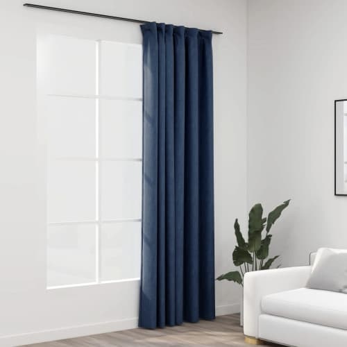 Mörkläggningsgardin med krokar linnelook blå 290x245 cm