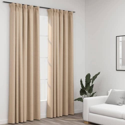 Mörkläggningsgardin med krokar linnelook 2 st beige 140x245 cm