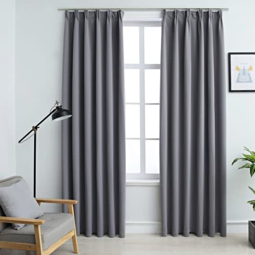 Mörkläggningsgardiner med krokar 2 st grå 140x225 cm