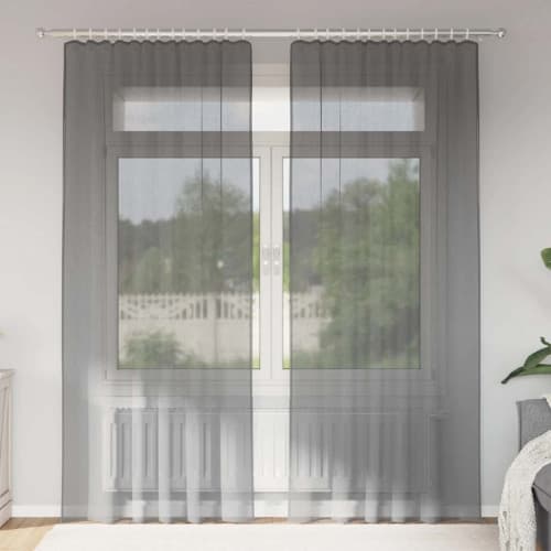 Voile gardiner med öglor 2 st mörkgrå 140x245 cm