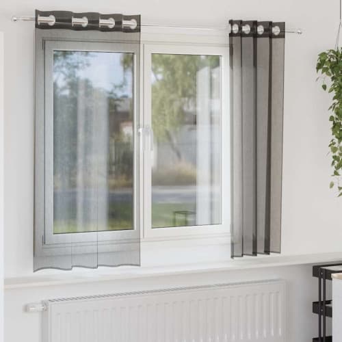 Voile gardiner med genomföringar 2 st svart 140x175 cm