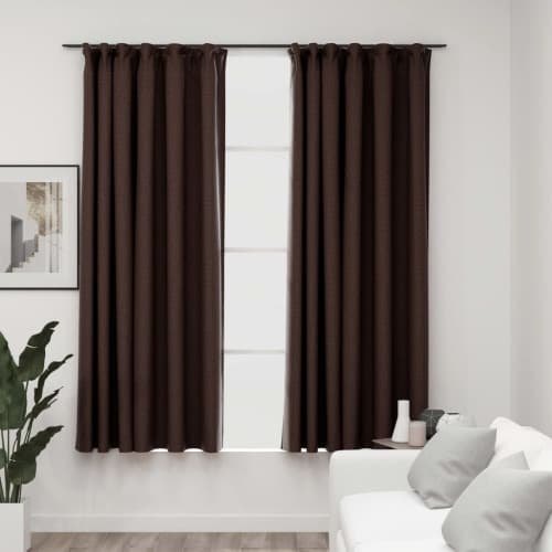 Mörkläggningsgardin med krokar linnelook 2 st taupe 140x175 cm