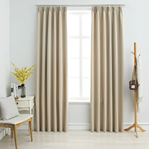 Mörkläggningsgardiner med krokar 2 st beige 140x225 cm