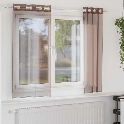 Voile gardiner med genomföringar 2 st brun 140x140 cm