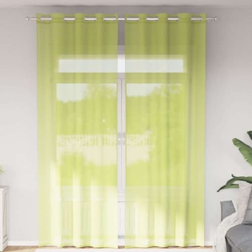 Voile gardiner med genomföringar 2 st äppelgrön 140x300 cm