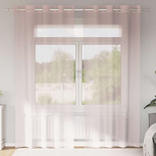 Voile gardiner med genomföringar 2 st ljusrosa 140x245 cm