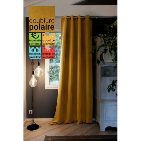 Set med 2 mörkläggande och termiska gardiner med fleecefoder "Inuit" alla dimensioner - Inuit Senap - Mörkläggande panel + Fleece 140