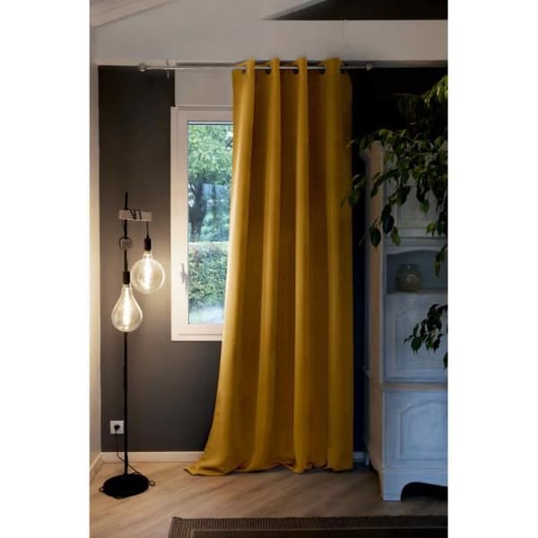Set med 2 mörkläggande och termiska gardiner med fleecefoder "Inuit" alla dimensioner - Inuit Senap - Mörkläggande panel + Fleece 140