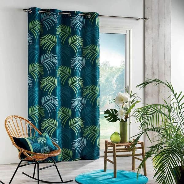 Öljegardin 140 x 260 cm polyestertryckt blå vegetal Blå