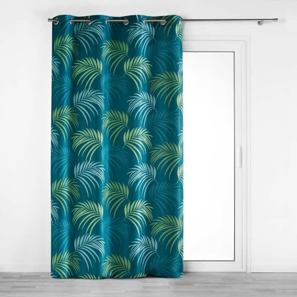 Öljegardin 140 x 260 cm polyestertryckt blå vegetal Blå