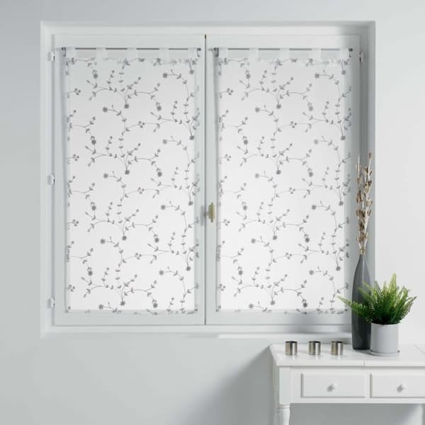 Raka par öglor 2 x 60 x 120 cm sandslöja broderad liten blomma Vit/Grå