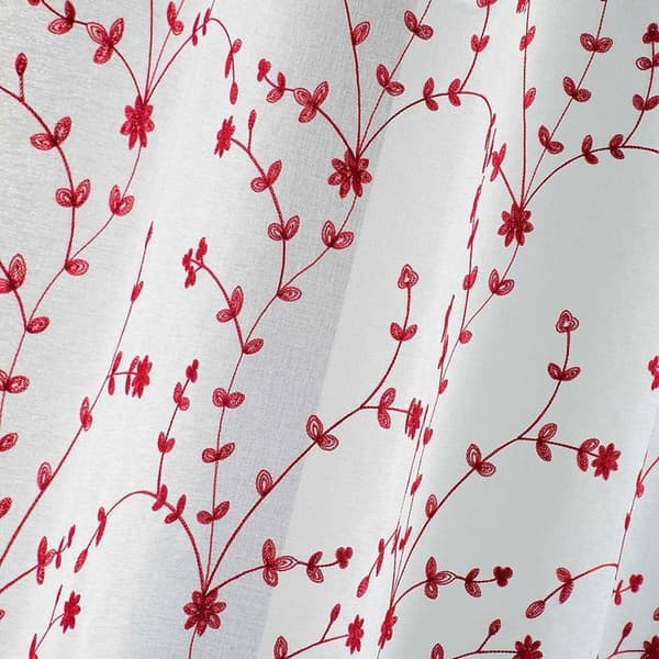 Raka par öglor 2 x 60 x 160 cm sand voile broderad liten blomma Vit/Röd