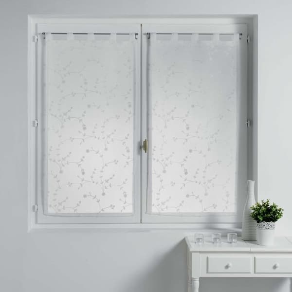 Raka par öglor 2 x 60 x 120 cm sandslöja broderad med liten blomma Vit/Vit