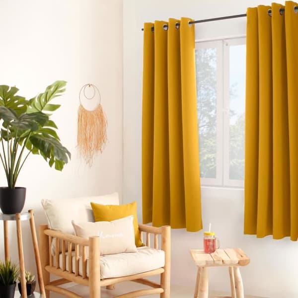 Mörkläggningsgardin - OBSKUR - Senap - 140 x 180 cm - 8 öljetter - 100% polyester