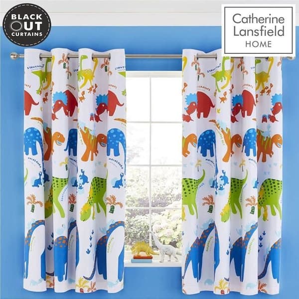 Catherine Lansfield Dino-Saw Blackout Grommet Gardiner 168 x 183 cm - BD/25864/W/E6672B/BRT