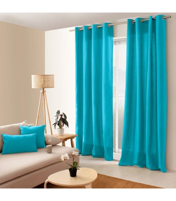 Ren bomullsgardin med 8 öljetter - Turkos - 135 x 240 cm - HOME MAISON - Tamisant - Vanlig
