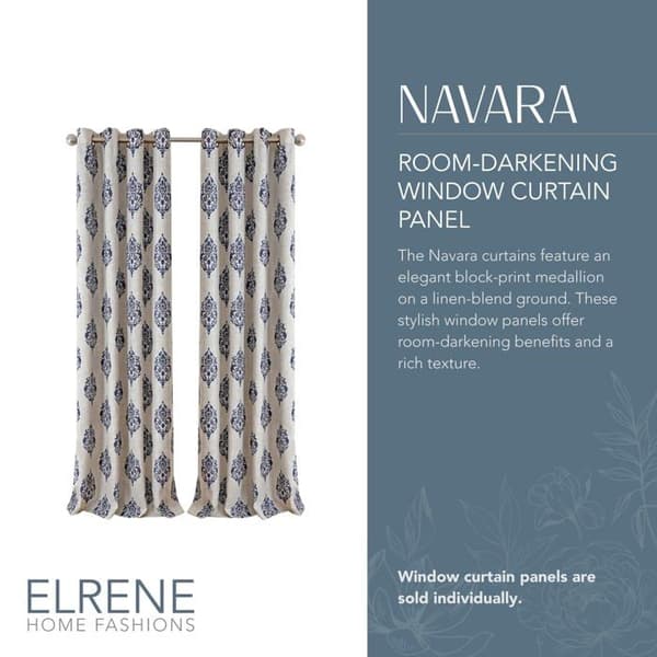 Elrene - 21183NAV - Hemmode Mörkläggningsgenomföring Linne Enkelpanel Fönstergardindraperi, Marinblå, 52"x84"