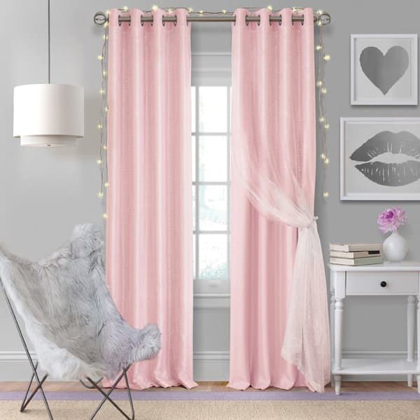 Gardin - Dubbla Gardiner Elrene Aurora Window Curtain Collection, polyestertyg, rosa, 52" B x 84" L (1 panel)